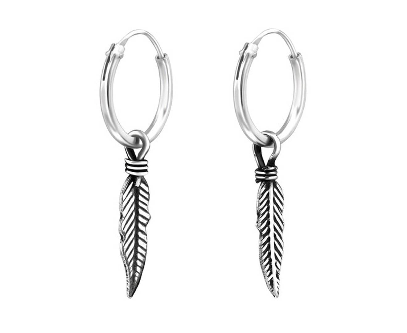 Sterling Silver Hanging Feather Ear Hoops