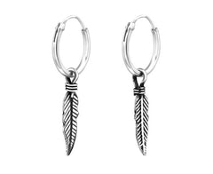 Sterling Silver Hanging Feather Ear Hoops