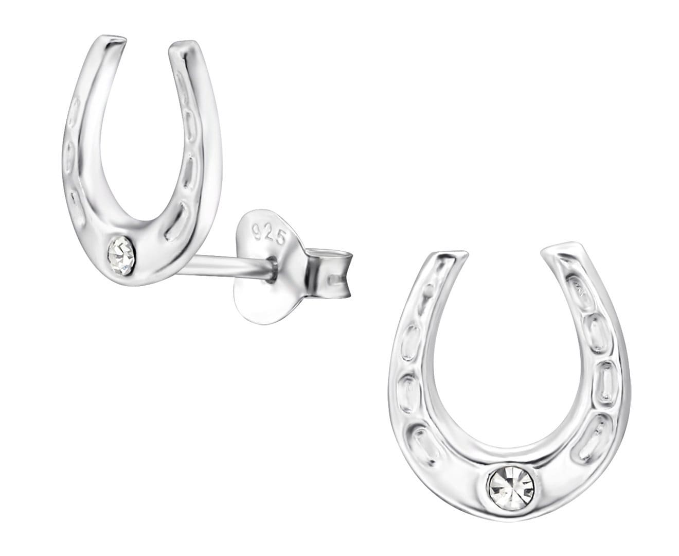 Sterling Silver Horseshoe Crystal Ear Studs