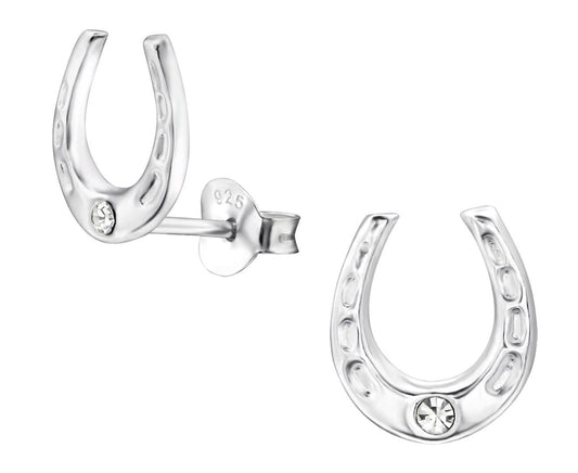 Sterling Silver Horseshoe Crystal Ear Studs