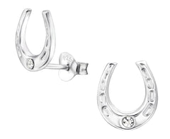 Sterling Silver Horseshoe Crystal Ear Studs