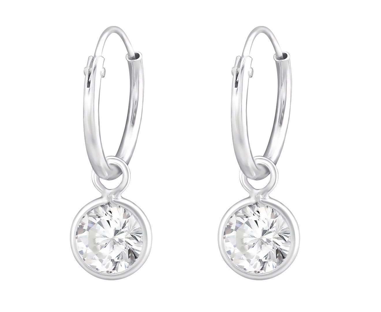 Sterling Silver Hanging CZ Crystal Ear Hoops