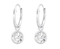 Sterling Silver Hanging CZ Crystal Ear Hoops