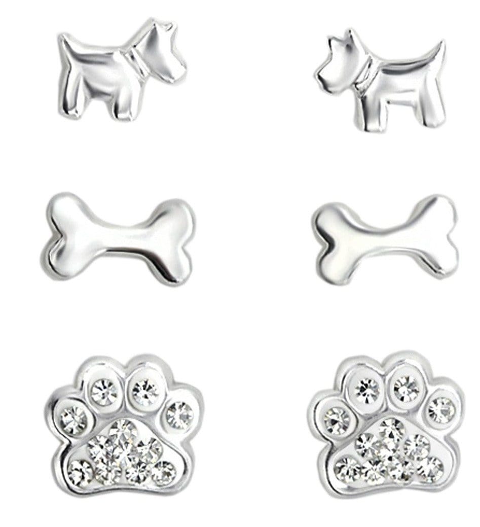 Kids Sterling Silver Crystal Dog Set