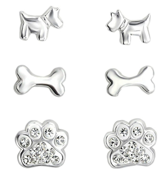 Kids Sterling Silver Crystal Dog Set