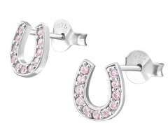 Sterling Silver Crystal Horseshoe Stud Earrings