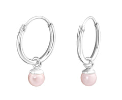 Sterling Silver Hanging Pearl Hoop Earrings