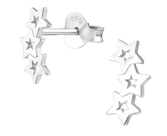 Sterling Silver Triple Star Ear Studs