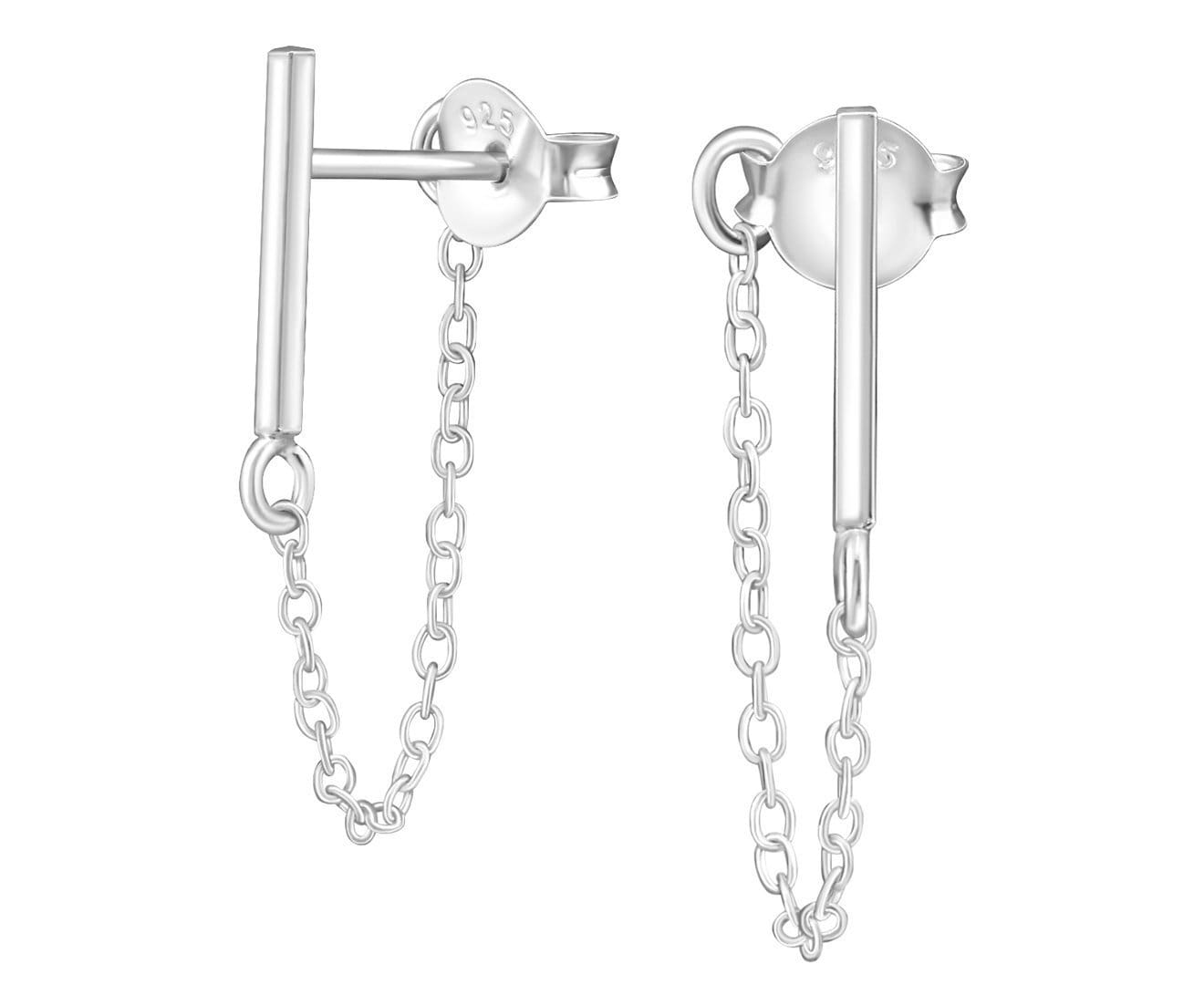 Sterling Silver Hanging Chain Ear Studs
