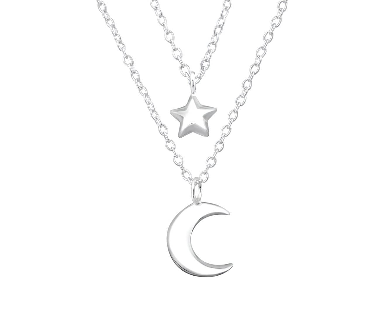 Sterling Silver Moon Star Layer Necklace