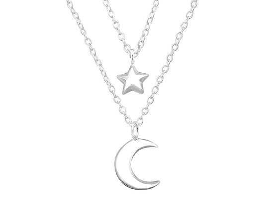 Sterling Silver Moon Star Layer Necklace