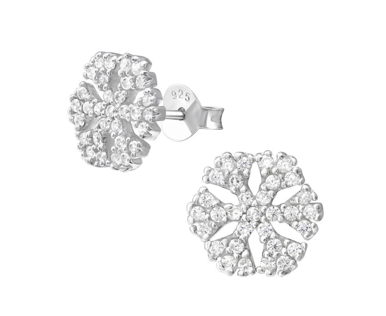Sterling Silver Cubic Zirconia Snowflake Stud Earrings