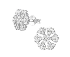 Sterling Silver Cubic Zirconia Snowflake Stud Earrings