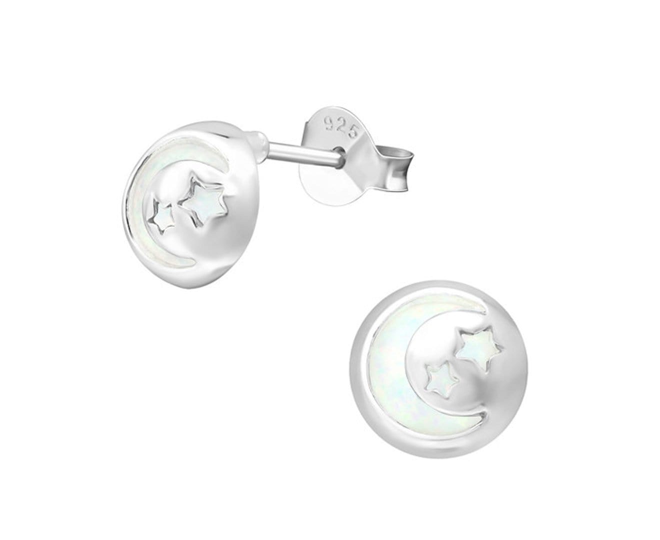 Sterling Silver Night Sky Opal Fire Snow Stud Earrings