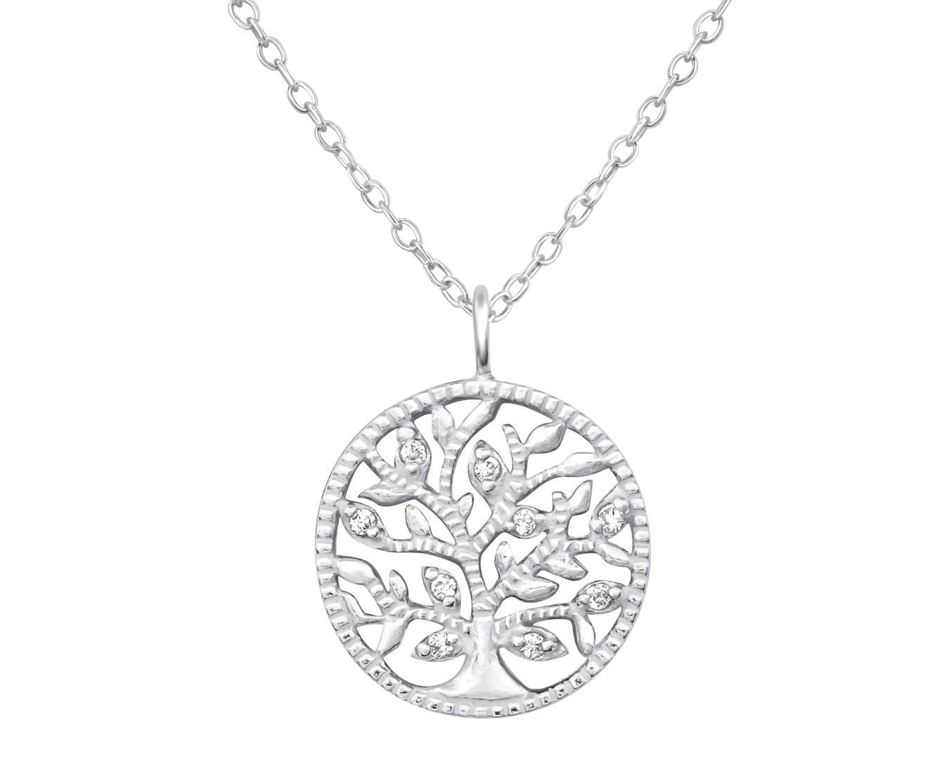 Sterling Silver Cubic Zirconia Tree Of Life Necklace