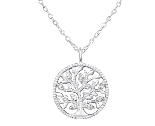Sterling Silver Cubic Zirconia Tree Of Life Necklace