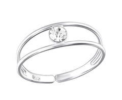 Sterling Silver Single Stone Crystal Adjustable Toe Ring