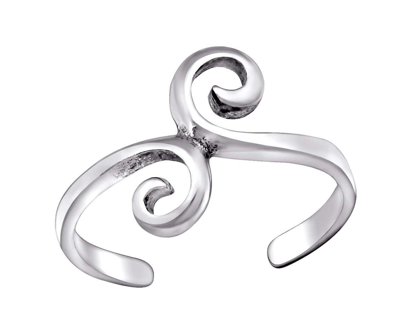 Adjustable 925 sterling silver toe ring with polished double-spiral detailing, an open band and an 8 x 10 mm design, available in Australia.
