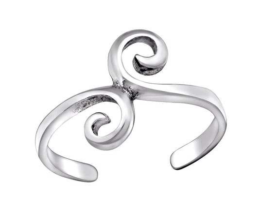 Adjustable 925 sterling silver toe ring with polished double-spiral detailing, an open band and an 8 x 10 mm design, available in Australia.