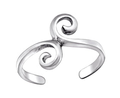 Adjustable 925 sterling silver toe ring with polished double-spiral detailing, an open band and an 8 x 10 mm design, available in Australia.