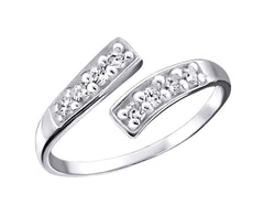 Adjustable 925 sterling silver toe ring with clear crystal-set rectangular ends, a polished open band and 12 x 7 mm design, available in Australia.