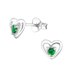 Sterling Silver Birthstone Heart Stud Earrings