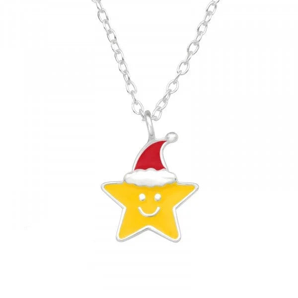 Kids Silver Santa Star Christmas Necklace