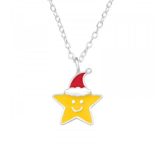 Kids Silver Santa Star Christmas Necklace