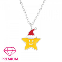 Kids Silver Santa Star Christmas Necklace