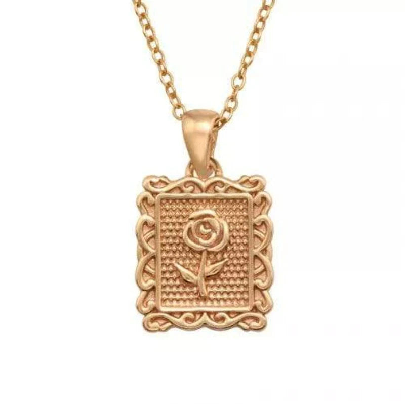 Rose Silver Gold Framed Flower Necklace