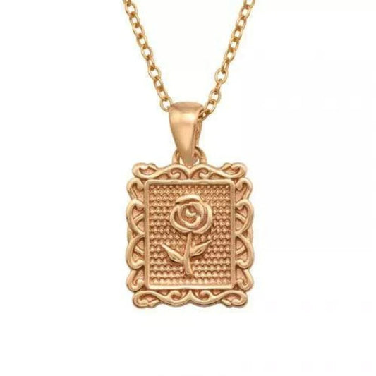 Rose Silver Gold Framed Flower Necklace