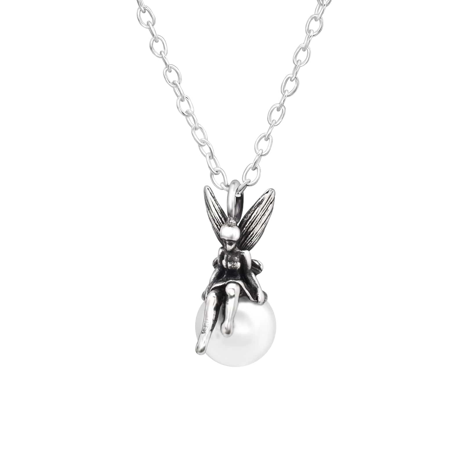 Silver White Pearl Fairy Necklace