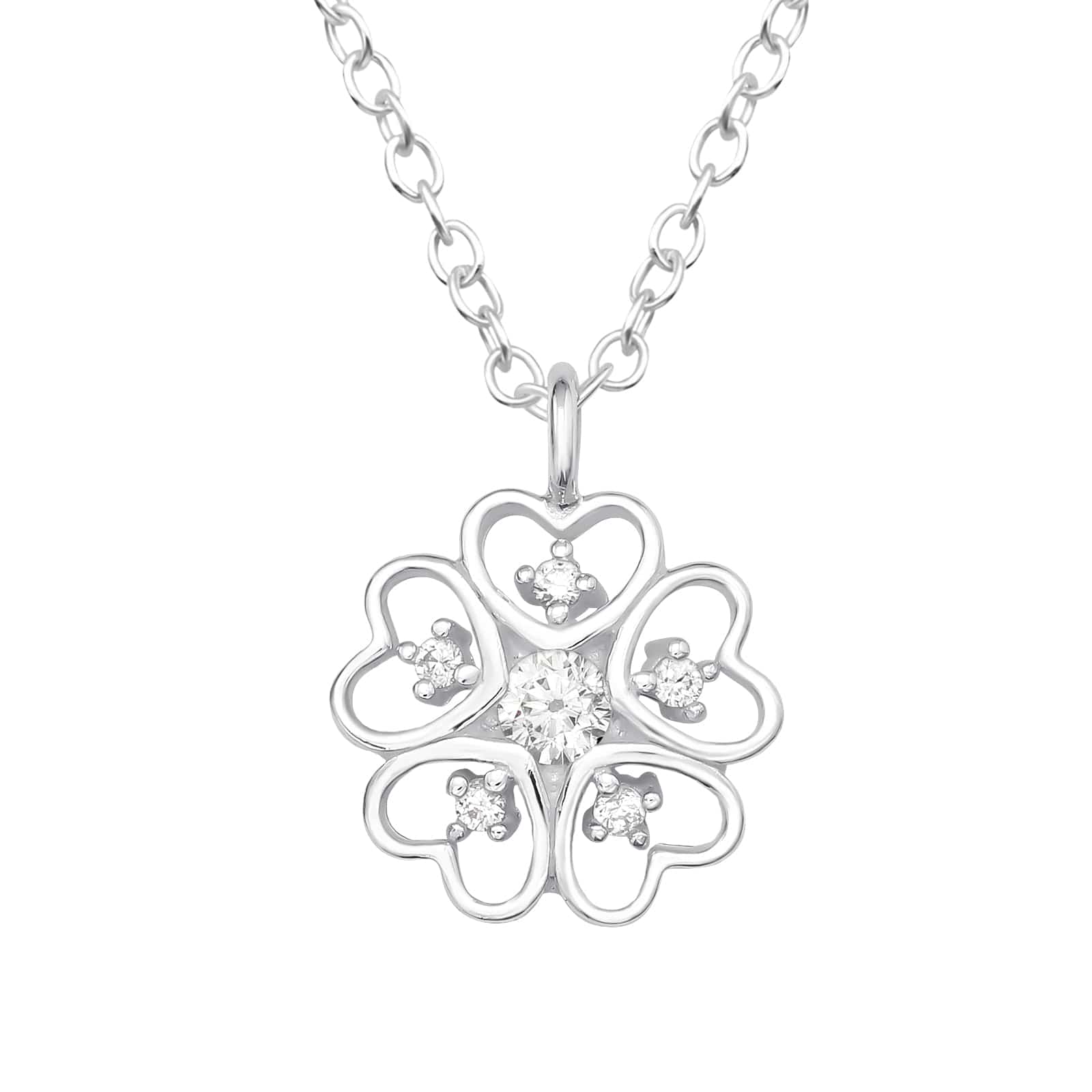 Silver Heart Clover Necklace