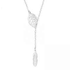 Silver Leaf Feather Y Necklace