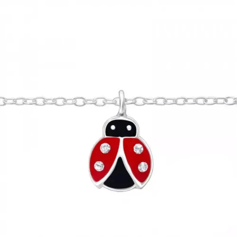 Silver Crystal Ladybug Anklet