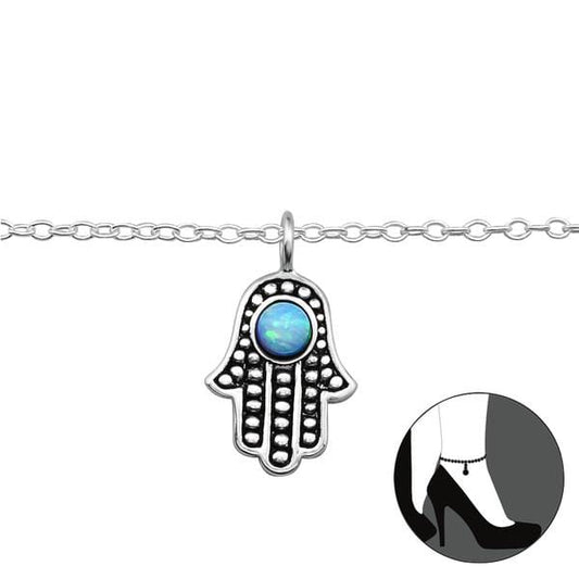 Silver Hamsa Anklet Azure