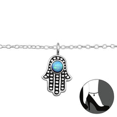 Silver Hamsa Anklet Azure