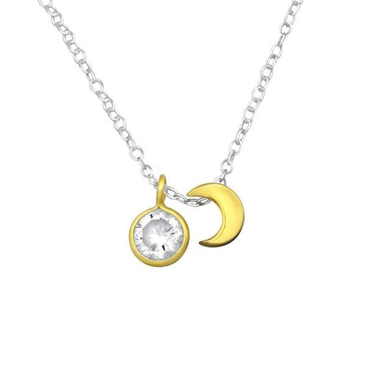 Silver Cubic Zirconia Moon Necklace