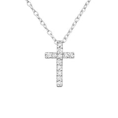 Silver Cross Pendant Necklace with Cubic Zirconias
