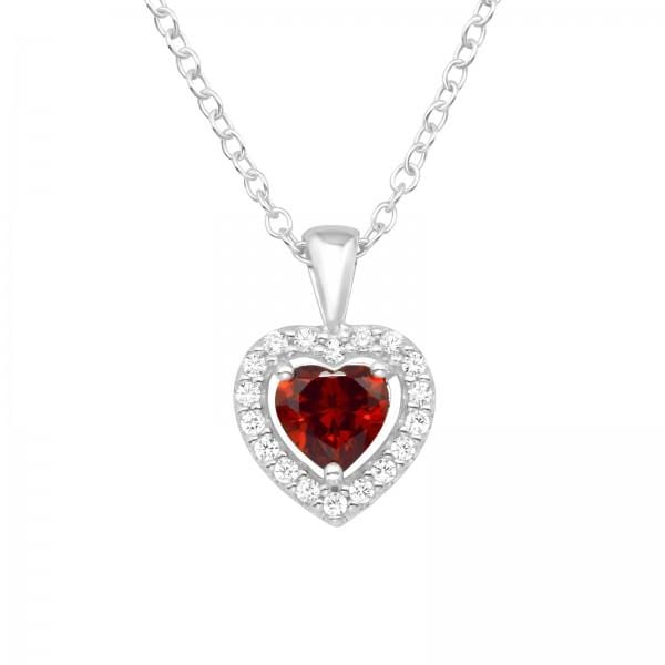 Silver Red Heart Necklace