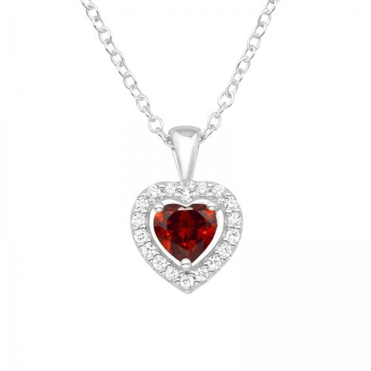 Silver Red Heart Necklace