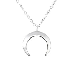 Polished sterling silver crescent moon pendant necklace with a 14 x 12 mm charm, fine 45 cm chain and gift-box presentation in Australia.