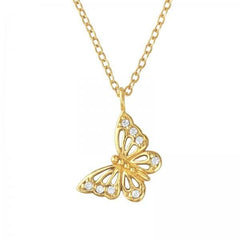 14K gold-plated sterling silver butterfly necklace with eight clear cubic zirconia stones, an 8 x 13 mm pendant and 45 cm chain in Australia.