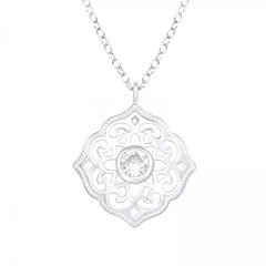 Silver Antique CZ Crystal Pendant Necklace
