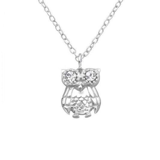 Silver Crystal Owl Pendant Necklace