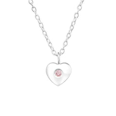 Silver Birthstone Heart Pendant Necklace