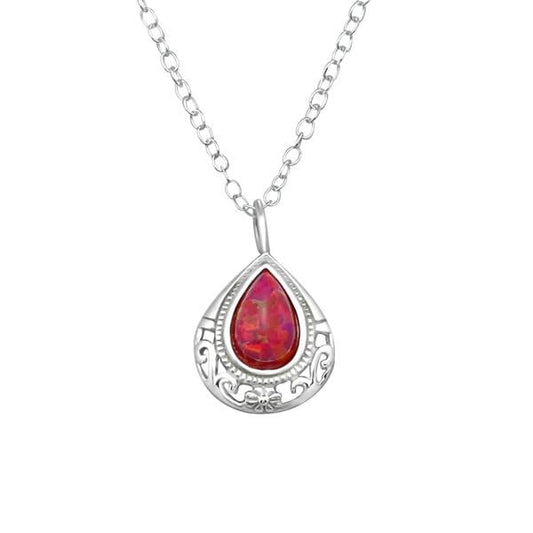 Silver Opal Pear Necklace