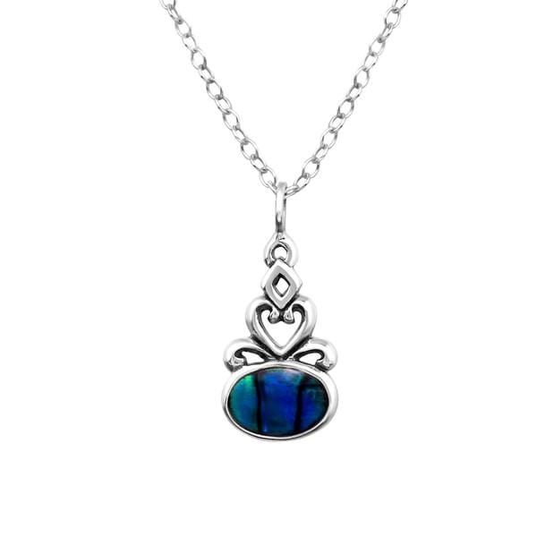 Silver Oval Blue Stone Necklace
