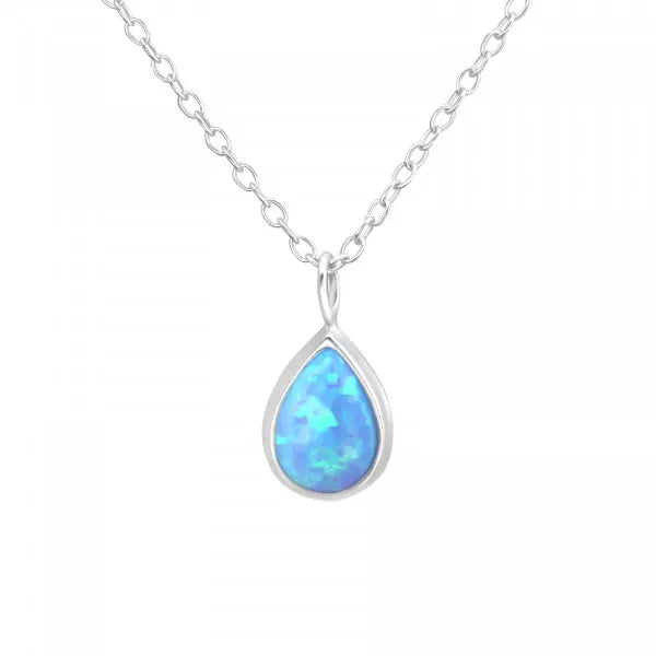 Silver Pear Azure Opal Necklace