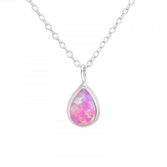 Silver Pear Opal Necklace
